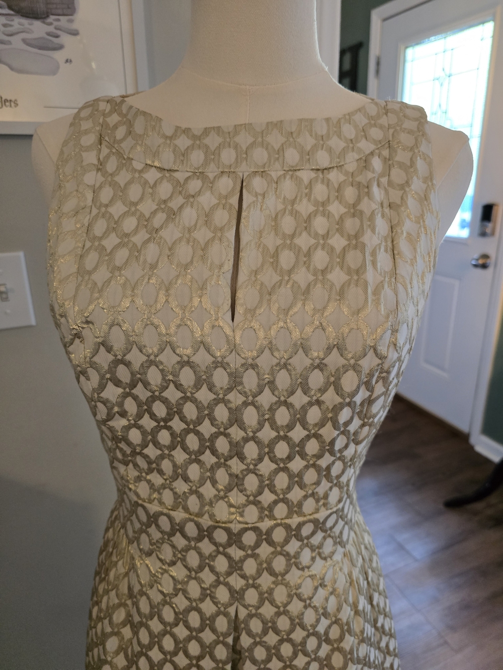 Ralph Lauren Cream and Gold Sleeveless A-Line Midi Dress - Picture 2 of 5